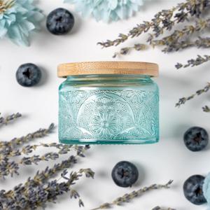 9-Pack 4oz Embossed Glass Candle Container with Bamboo Lids and Labels, Blue Candle Jars for Making Candles, Mandala Design