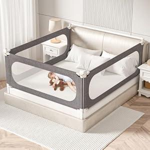 PNXDFC 3-Piece King Size Bed Rails for Toddlers, with Headboard Rod -Height Adjustable Baby' Safety Bed Rails Guard for King Size Bed(3Pack 78.7"x78.7"x74.8"-Gray)