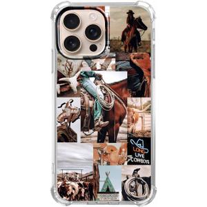 Case for iPhone 16 Pro with Cowboy Art Design,Cowgirl Riding Horse Wild West Scenery Pattern,Trendy Soft TPU Bumper Phone Cover(16pro,Western)