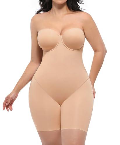 SHAPELLX Shapewear for Women Strapless Bodysuits Tummy Control Butt Lifting Faja Body Shaper, 37/S