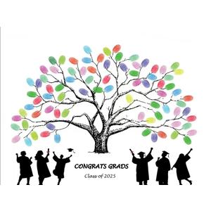 3 x Graduation Fingerprint Tree, Grad Party, Class of 2025 Guest Book Party Ideas, Use your fingers to print your signature on a custom painting, hung as a graduation commemoration (Color 1)
