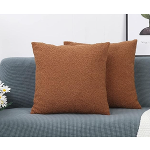 TangDepot Pack of 2 Luxury Faux Shearling Fluffy Throw Pillow Covers, Square Pillow Covers, Indoor/Outdoor Pillowcases - (17* 17 2 Pieces, A16 Light Brown)