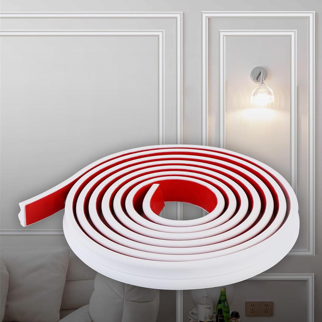 Hungbak Peel and Stick Lightweight TPE Chair Rail, Molding Trim for Home Decoration & Wall Protection (Paintable White, 10m x 3.2cm), 1.3"W x 393.7"L