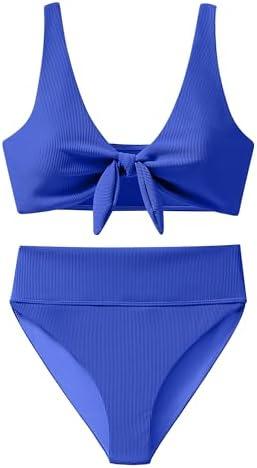 ANRABESS Bikini Sets for Women Summer High Waisted 2 Piece Bathing Suit Ribbed Tie Knot Swimsuit 2026 Beach Vacation Swimwear Size L