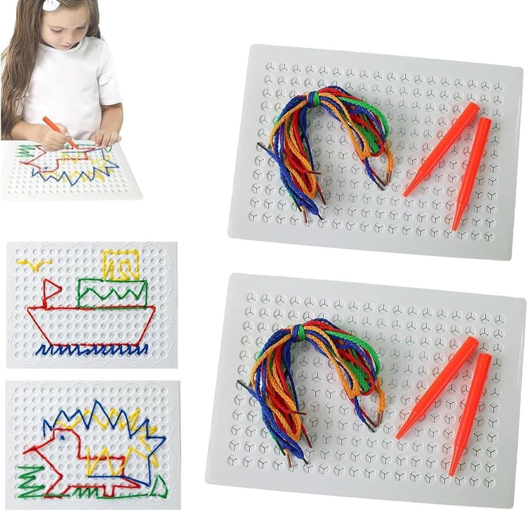 Thread Board for Kids, Sensory Threading Board, Stitch Board for Kids Thread, Yarn Board for Kids, String Art Kit with Colored Ropes, DIY Threading and Weaving Board for Creative Learning (2Set)