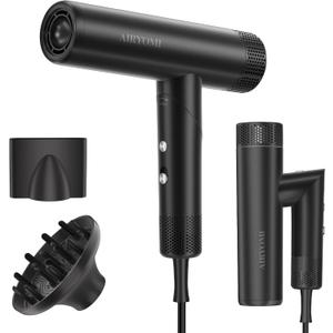 Hair Dryer, Professional Brushless Motor Ionic Hair Blow Dryer with Diffuser, Magnetic Nozzles, 0.83Pound, 2000W, 60dB, 3 Heat Settings & 3 Speed & Cold Settings, Diffuser Hair Dryer, Black