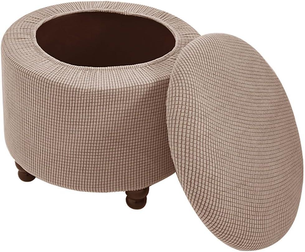Round Ottoman Slipcover Stretch Soft Footstool Slipcover Corn Grid Storage Cover Folding Stool Covers Furniture Protector for Home Decor Khaki