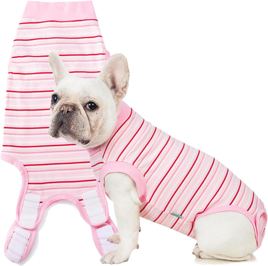 Sebdtico Recovery Suit for Dogs,Dog Surgery Suit Female Spay,Soft Dog Onesie for Surgery Female,Dog Cone Alternative Surgical Recovery Suit Female,Abdominal Wounds Licking Anti Suit for Dogs,Striped Pink, S(Back11.8-13.8"Chest16-18.9"Weight8.5-15lb)