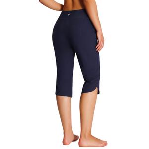 Emlovm Women's Modest Swimsuits Tankinis Capris Pants Long Swim Shorts Knee Length Beach Swimwear Tankini Bottoms with Pockets UPF50+ Summer Navy 3X-Large (XXXL)