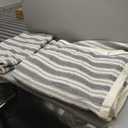 Cotton Striped Quilt Set, Ultra Soft 3 Pieces Queen Size Bedding with 2 Pillow Shams, Lightweight Reversible Coverlet Bedspread with Wave Quilting for Summer, 90"x96", Stripe-Grey White