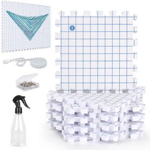Katech Interlocking Blocking Mats for Knitting & Crochet Projects-Extra Thick Crochet Blocking Board for Crocheting with 100 T-Pins, Precise Grid-Knitting Blocking Mats and Pins-9 Packs(Extra Sprayer)