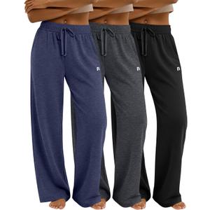 Neer 3 Pack Women's Yoga Pants Loose Casual Wide Leg Sweatpants High Waist Lounge Drawstring Stretch Pants with Pockets, Large