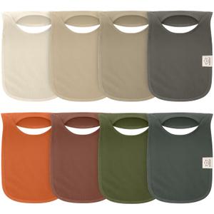 KeaBabies 8-Pack Bibs for Baby Girl, Boy - Pullover Large Baby Bibs for Drooling and Teething Infant, Newborn, Soft & Absorbent Organic Cotton, Long Torso Coverage Keep Toddler Clean & Dry (Brick)