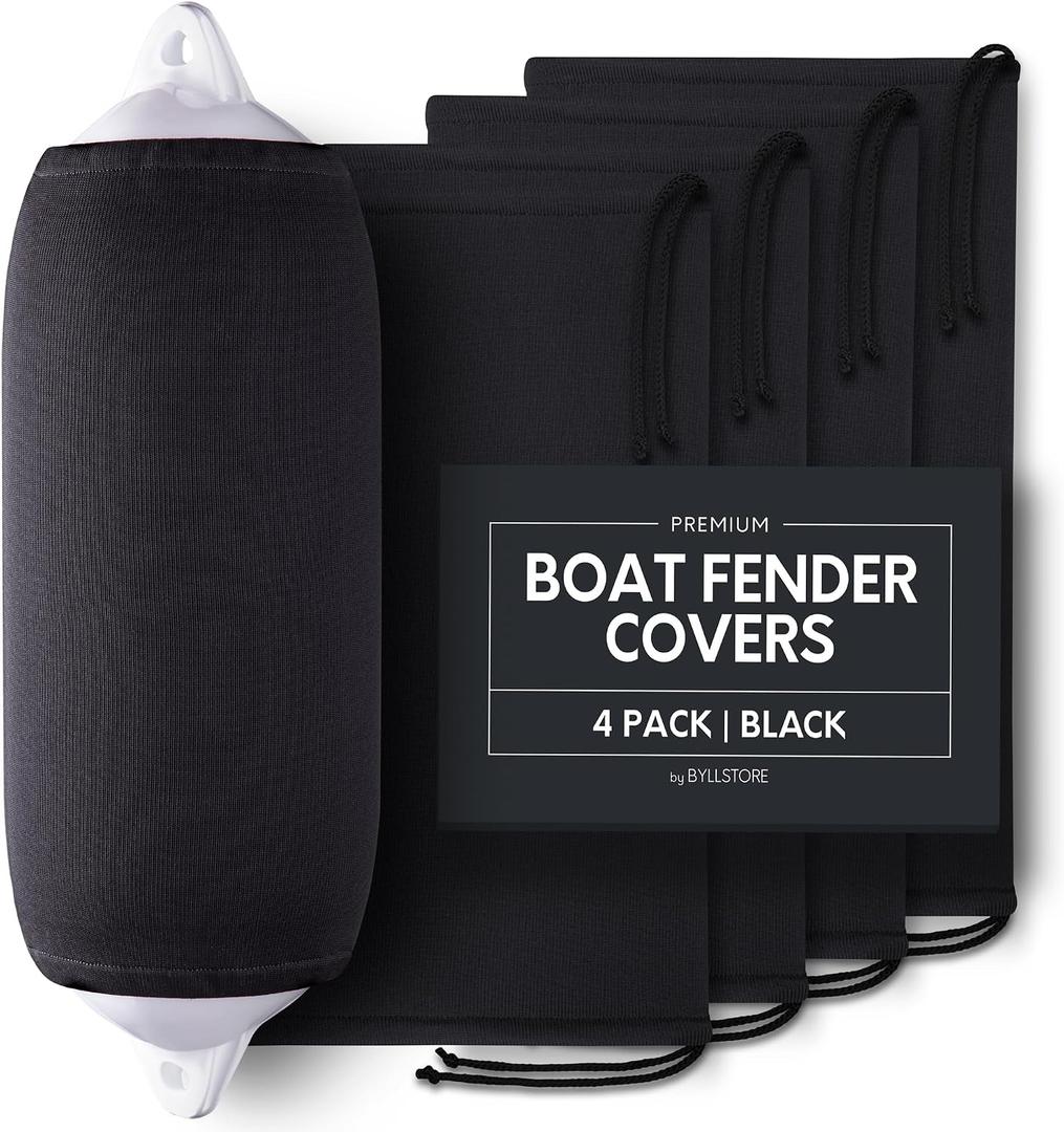 Boat Fender Covers | Black & Navy Blue | 4-Pack | Polyester (4-Pack, Black, 10 x 26)