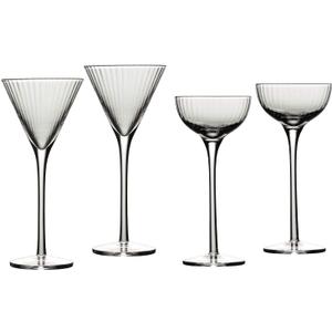 B Brilliant Degustation Tall Stemmed Cordial Glasses 2.5 Ounces, Set of 4 Assorted Shapes, Clear