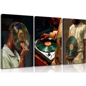 Black Men Canvas Wall Art African American Black Man DJ painting pictures wall decor Fashion Male Hip Hop Music Modern Poster Prints for Living Room Bedroom Dorm DJ Studio Apartment Home decoration (24L" x 16W"Canvas)