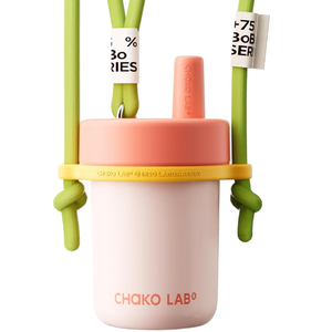 CHAKO LAB Kids Water Bottle with Carrying Rope and Straps | Vacuum Insulated Stainless Steel 16oz for School and Trvels | Two Travel Carrying Options | Strawberry Pink