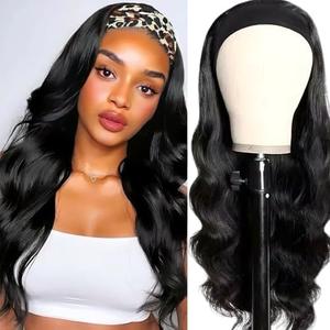 Comfair Headband Wig Human Hair Body Wave 30 Inch Glueless No Sew Headband Wig 100% Brazilian Virgin Hair 180% Dencity Wear and Go Headband Wigs for Black Women Natural Color Beginner Friendly