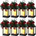 Tioncy 8 Pack Christmas Decorative Candle Lantern Christmas Lights Battery Operated Xmas Vintage Led Hanging Lantern Holiday Centerpieces for Tables Porch Fireplace Indoor Outdoor Decor (Black)