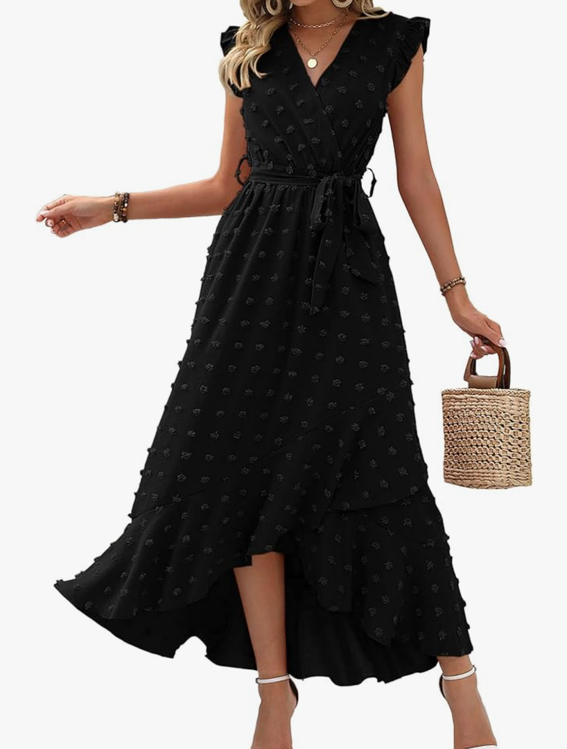 BTFBM Boho Dresses for Women 2026 Spring Fashion Cap Sleeve Swiss Dot Flowy Ruffle Beach Wedding Cocktail Maxi Dress Small