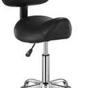 VEVOR Saddle Stool with Back Support and Wheels, 450 LBS Weight Capacity Ergonomic Rolling Stool, Height Adjustable Thickened PU Leather Swivel Saddle Chair for Salon, Spa, Massage, Tattoo, Black