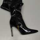 GENSHUO Over the Knee Boots for Women with Heel Suede Thigh High Boots Stretch Sexy Pointed Toe Stiletto Long Boot Shoes (7, Patent Leather Black)