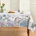 Horaldaily Spring Tablecloth 58*80 Inch Rectangular, Purple Spring Flowers Washable Seasonal Table Cover for Party Picnic Dinner Decor