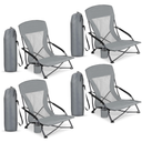 Menkxi 6 Pack Low Beach Chairs for Adults, Portable Folding Sand Chairs with Cup Holder and Carry Bag, Lightweight High Back Camping Chair for Beach Trips, Concerts, BBQ, Lawn, Outdoor (Light Grey)