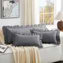 KKJIAF Grey Lumbar Pillow Covers 14x36 Inch Set of 1, Microfiber Ruffled Pillow Shams, Ruffle Sham Pillow Covers Lumbar Pillow Case for Couch Bed Livingroom