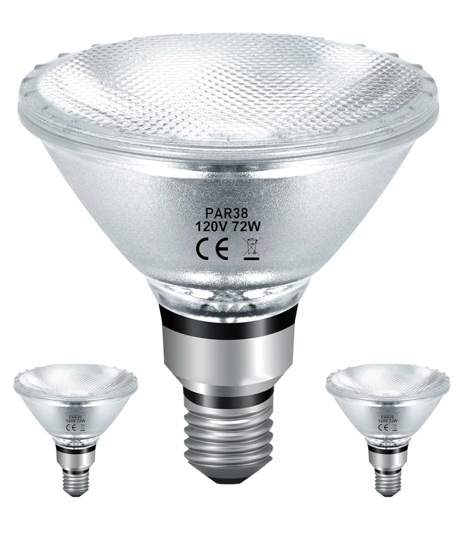 Halogen PAR38 Flood Light Bulbs 72W 120V, Dimmable Par38 Halogen Light E26 Base Bulbs Warm White 2800K 3420 Lumens for Indoor and Outdoor Floodlight, Reptile Heat Bulbs, 2-Pack