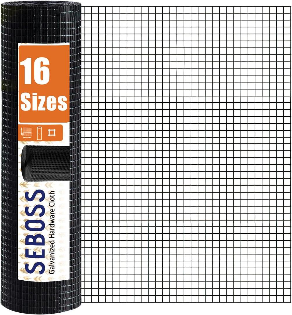 SEBOSS Black Hardware Cloth 1/2 inch 24 x 50 ft 19-Gauge, PVC Coating Wire Mesh Roll Chicken Wire Mesh Chicken Wire Fencing Wire Fence Roll Garden Fencing Mesh Wire Fencing