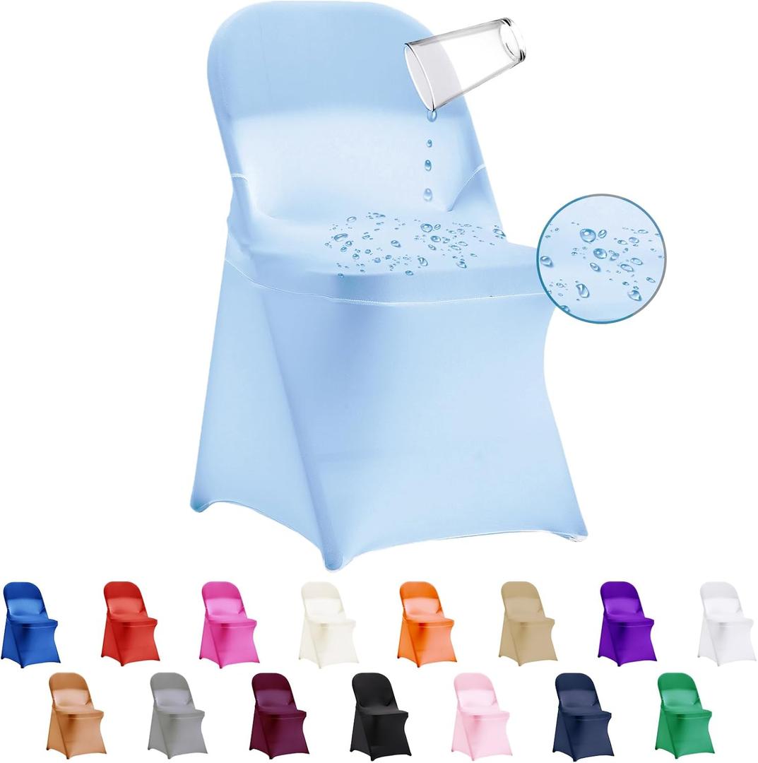 36 PCS Waterproof Stretch Spandex Folding Chair Covers, Dining Room Chair Slipcovers Protector for Wedding, Banquet, Party, Holidays, Celebration and DecorationBlue Mist