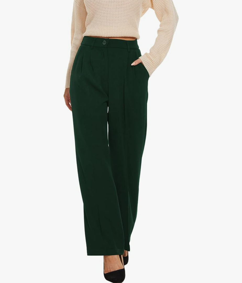FUNYYZO Wide Leg Pants Women's High Elastic Waisted in The Back Business Work Trousers Long Straight Suit Pants Size M