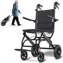 Lightweight Transport Portable Folding Wheelchair, Ultra-Light Wheelchair (Only 17lbs) with Telescopic Handle & Cupholder for Adults Seniors Kids, Support 220lbs