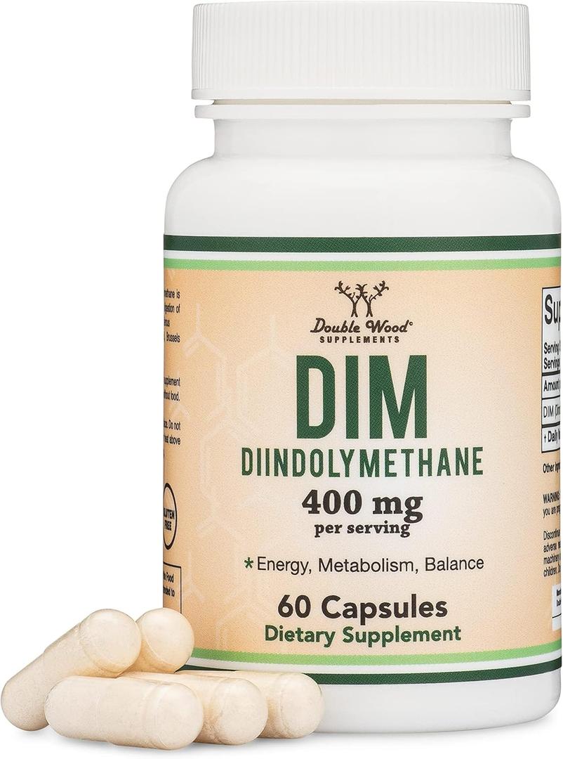 DIM Supplement for Women and Men (Diindolylmethane Estrogen Blocking Supplement, Hormonal Acne Treatment, Hormone Balance for Women) 400mg Servings, 200mg Per Capsule, 60 Capsules by Double Wood, 02/2027