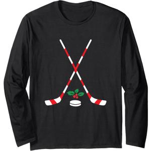 Ice Hockey Christmas Gift Candy Cane Hockey Stick Hockey Long Sleeve T-Shirt