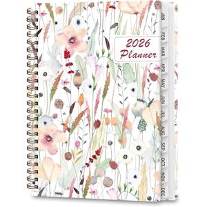 2026 Planner, Weekly and Monthly Calendar Academic Planner, Jan 2026 - Dec 2026, Planning Agenda Book for Desk Accessories and School Supplies - A5 (6.3'' x 8.5'') (E-Wildflower Wash), Pack of 