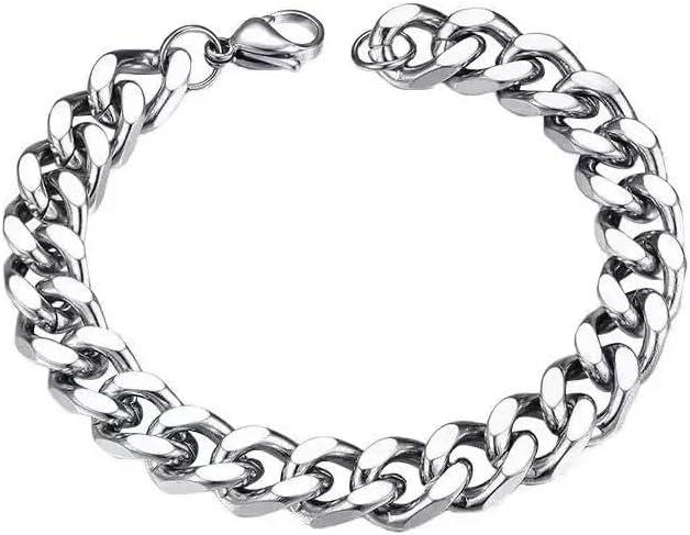 Mens Cuban Link Bracelet White-Gold Tone Titanium Steel, 9mm x 21cm, Hip Hop Streetwear Jewelry, Durable & Tarnish Resistant, Gift Box