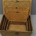 Woanger Set of 4 Wicker Storage Baskets Organizer，Handwoven Storage Bins with Lid for Organizing, Home Utility Box for Home Office Supplies Multipurpose Container(Orange)