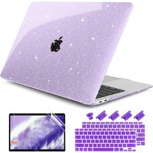 DONGKE for MacBook Air 13 inch Case 2021-2018 Release A2337 M1 A2179 A1932, Bling Plastic Hard Shell Case & Keyboard Cover Only Compatible with MacBook Air 13 inch Retina Fits Touch ID, Sparkly Purple