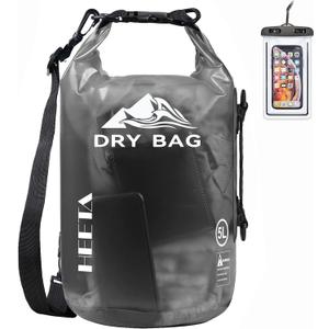 HEETA Dry Bag Waterproof for Women Men, Roll Top Lightweight Dry Storage Bag Backpack with Phone Case for Travel Swimming Boating Kayaking Paddle Board Camping Beach Accessories (Transparent Black, 5L) HEETA Dry Bag Waterproof for Women Men, Roll Top Lightweight Dry Storage Bag Backpack with Phone Case for Travel Swimming Boating Kayaking Paddle Board Camping Beach Accessories (Transparent Black, 5L)