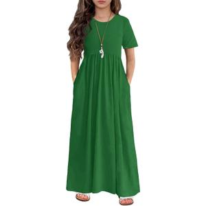 Arshiner Girls Maxi Dress Long/Short Sleeve Casual Holiday Dress with Pockets for 5-13 Years (6-7 Years)