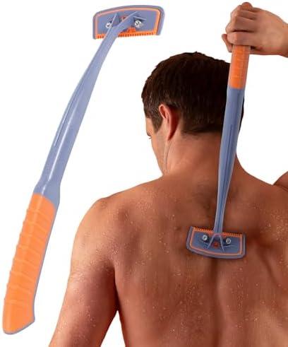 BroShaver 3.0, DIY Back & Body Hair Trimmer - Wet or Dry Shave for Men. Split Handle Razor with Ergonomic Grip