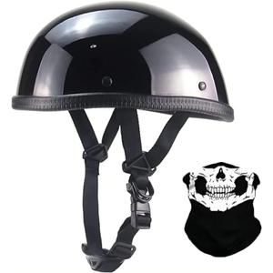 Beanie Motorcycle Half Helmet German Style Ultra-Thin Motorcycle Half Helmet Cruising Skull Cap Small Electric Helmet,DOT Approved for Men Women Retro Open Face Bike-Helmets (Glossy Black)
