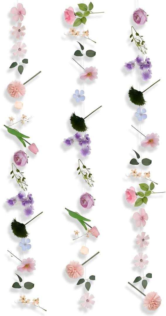 3 Pcs Artificial Flowers Hanging Decorations, 29.5ft Wildflower Daisy Garland Backdrop Ceiling Decoration for Wedding Spring Party Birthday Home Garden(Purple Pink)