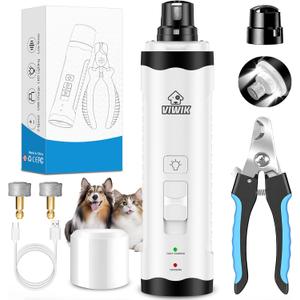 VIWIK Dog Nail Trimmers with Light, Cat Dog Nail Clippers, Dog Nail Grinder Quiet for Large Medium, and Small Dogs Paw & Cats Claw, Electric 2-Speed Pet Toenail Grooming Supplies, Gifts for Dog Lovers (White+Blue)