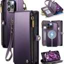 Defencase for iPhone 15 Pro Magnetic Wallet Case Compatible with Magsafe with RFID Blocking Zipper Strap Card Holder for Women, PU Leather Detachable Phone Case for iPhone 15 Pro (6.1 inches), Purple