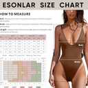 ESONLAR One Piece Swimsuits for Women Sleeveless Low Back Swimwear V Neck Bathing Suits Brown M