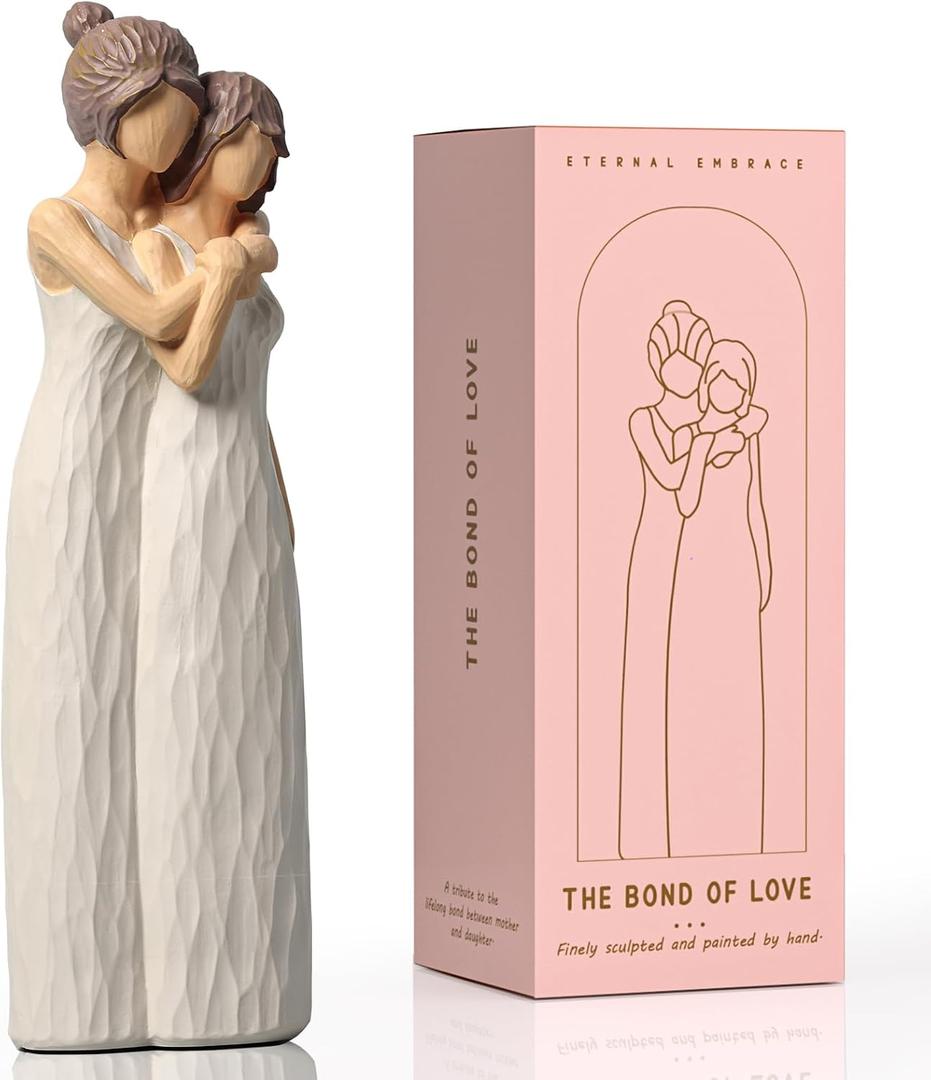 LCCCK Mother Daughter Figurines Give Mom Gifts, Mother Daughter Hugging Figurines Bride Gifts, Meaningful Sentimental Gift for Mom, Mother's Day Grandma Birthday Gift Sculpted Hand-Painted Statue (10.2in, Cream)
