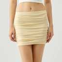 Women's Bodycon Mini Skirt Ruched Mesh Stretch Sexy Skirts (Beige, M)